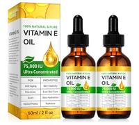 Olio Vitamina E 75.000 UI - Biologico Puro e Naturale per Viso, Corpo, Cicatrici e Cuoio Capelluto | Idratante e Rigenerante (2 Packs 2x60ML)