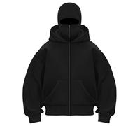 OLIPHEE Felpa con Cappuccio Uomo Invernale con Passamontagna da Uomo Casual Felpa Hoodie Uomo Zip e Tasca Sweatshirt Uomo Giacca Antivento e Calda Anero S