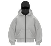 OLIPHEE Felpa con Cappuccio Uomo Invernale con Passamontagna da Uomo Casual Felpa Hoodie Uomo Zip e Tasca Sweatshirt Uomo Giacca Antivento e Calda Grigio Chiaro S