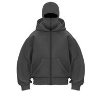 OLIPHEE Felpa con Cappuccio Uomo Invernale con Passamontagna da Uomo Casual Felpa Hoodie Uomo Zip e Tasca Sweatshirt Uomo Giacca Antivento e Calda Grigio S