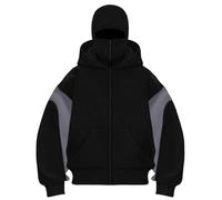 OLIPHEE Felpa con Cappuccio Uomo Invernale con Passamontagna da Uomo Casual Felpa Hoodie Uomo Zip e Tasca Sweatshirt Uomo Giacca Antivento e Calda Nero-Grigio S