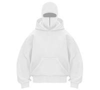 OLIPHEE Felpa Uomo con Cappuccio Invernale in Tinta Unita Casual Half Zip Hoodie Uomo con Tasca e Balaclava Uomo Termico Loose Sweatshirt Uomo Bianco S