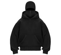 OLIPHEE Felpa Uomo con Cappuccio Invernale in Tinta Unita Casual Half Zip Hoodie Uomo con Tasca e Balaclava Uomo Termico Loose Sweatshirt Uomo Anero S