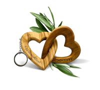 OLIQUE Cuori in legno personalizzati, legno d'ulivo - Cuori collegati con incisione come regalo personalizzato (5 cm (portachiavi))