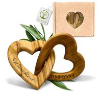 OLIQUE Cuori in legno personalizzati, legno d'ulivo - Cuori collegati con incisione come regalo personalizzato (15 cm)