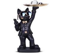 oliruim Piatto per caramelle a forma di gatto nero, alto 30 cm, simpatico, con vassoio portaoggetti per soggiorno, ciotola per chiavi per tavolo d'ingresso, ufficio, ciotola per caramelle, regalo per