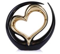 oliruim Statua decorativa a forma di cuore in ceramica, scultura nera con doppio cuore per la casa, centrotavola, San Valentino, matrimonio, oggetti decorativi per mensole, tavolino da caffè