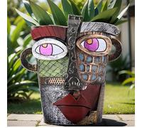 oliruim Vaso alto 18,5 cm, con testa grande, arte astratta, colorato, stravagante, con drenaggio, divertente fioriera per graffiti per piante da esterno e da interno (retrò)