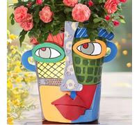 oliruim Vaso alto 18,5 cm, con testa grande, arte astratta, colorato, stravagante, con drenaggio, divertente fioriera per graffiti per piante da esterno e da interno (colorato)