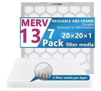 OlitAir 20 x 20 x 1 filtro aria MERV 13, filtro aria per forno AC, telaio in plastica ABS riutilizzabile, confezione da 7 supporti filtranti sostituibili (dimensioni reali: 19 3/4" x 19 3/4" x 3/4")