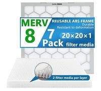 OlitAir 20 x 20 x 1 filtro aria MERV 8, filtro aria per forno AC, telaio in plastica ABS riutilizzabile, confezione da 7 supporti filtranti sostituibili (dimensioni reali: 19 3/4" x 19 3/4" x 3/4")