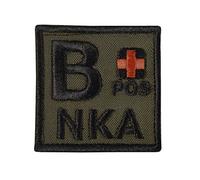Olive Drab B POS B+ NKA Blood Type OD Green Embroidered Fastener Patch
