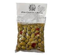 Olive Verdi Denocciolate Calabresi 500 g - Condite in Olio di Girasole con Erbe Aromatiche, Aglio, Peperoncino e Finocchio - Ricetta Artigianale Tradizionale della Calabria Il Puttino