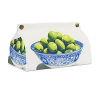Olive verdi in una ciotola blu porta fazzoletti rettangolare moderno in pelle PU portatovaglioli per bagno, cucina, ufficio, camera da letto