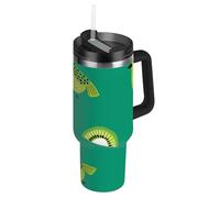 Oliver Jeffers Style Kiwi Jade Bird Design Green2 - Borraccia sottovuoto per bambini, con coperchio con cannuccia, decorativa, grande, per casa, ufficio o auto, termo para agua acero inoxidable, 1,18