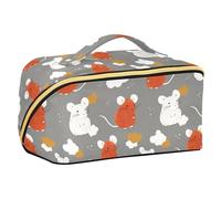 Oliver Jeffers Style Mouse Rust Progettato Makeup Bag con divisori Grande borsa per il trucco con manico accessori da viaggio