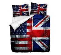 OliveSleep - Set copripiumino decorativo, motivo: bandiera del Regno Unito e degli USA, per letto singolo, 2 pezzi, con 1 federa (Multi 2, singolo)