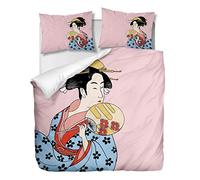 OliveSleep - Set copripiumino decorativo, motivo: dipinto di donna giapponese, per letto singolo, 2 pezzi, con 1 federa (Multi 21, singolo)