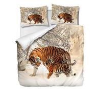 OliveSleep - Set copripiumino decorativo, motivo mamma tigre con cucciolo, per letto king size, 3 pezzi, con 2 federe (Multi 25, king size)