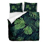 OliveSleep - Set copripiumino decorativo, motivo: monstera tropicale, per letto singolo, 2 pezzi, con 1 federa (Multi 7, singolo)