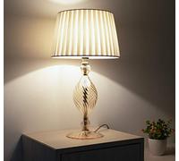 Olivia: Lampada da Comodino Elegante in Cristallo Soffiato Ambra per Camera da letto e Soggiorno Stile Contemporaneo con Paralume Avorio fatto a mano