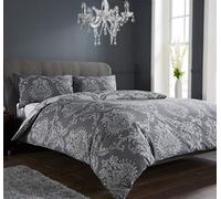 Olivia Rocco - Set di biancheria da letto con copripiumino Royal Damask, facile da pulire, copripiumino reversibile in policotone con federe, biancheria da letto per letto singolo (grigio)
