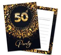 Olivia Samuel 20 inviti per festa di compleanno per 50° compleanno, con buste, pronti da scrivere, effetto nero e oro, progettati e stampati nel Regno Unito