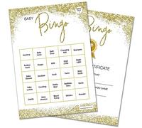 Olivia Samuel Gioco Bingo Baby Shower per un massimo di 26 giocatori, design Gold Sparkle con certificato di vincitore, unisex, prodotto nel Regno Unito