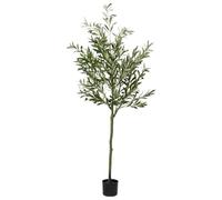 Olivo artificiale, 180 cm, con 700 foglie e 28 olive, albero artificiale verde con robusto tronco in PE e vaso di cemento, decorazione facile da pulire per soggiorno, ufficio, giardino e balcone