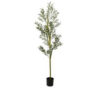 Olivo artificiale con 800 foglie e 32 olive, altezza 200 cm, albero artificiale verde con tronco in legno di assi e vaso in polietilene, decorazione facile da pulire per soggiorno, ufficio, balcone e
