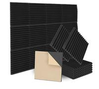 Ollewiellan 24 pannelli acustici in schiuma acustica, autoadesivi, 2,5 x 30 x 30 cm, isolamento acustico per la casa e lo studio, decorazione da gioco, podcast, cuneo nero