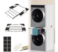 Ollewiellan Telaio intermedio con filo per stendibiancheria, telaio di collegamento per lavatrice, universale, con portasciugamani estraibile, nero e bianco