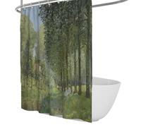 OLLIAR Home Fodera per tende da doccia verde Forest Stream Riverside Scenery tende da bagno in tessuto lavabile in lavatrice Set di tende da doccia impermeabili con ganci 180x180cm