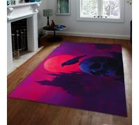 OLLIAR Home Tappeti gotici per camera letto corvo teschio misterioso viola halloween arredamento lavabile tappetino lavabile ultra morbido tappeto a pelo basso per soggiorno 150x200cm