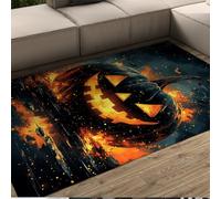 OLLIAR Home Tappeti zucca in fiamme per l'orrore del soggiorno stuoie decorative halloween tappeto sottile lavabile nero per cucina sotto il tavolo 150x200cm