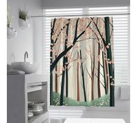 OLLIAR Home Tende da doccia della foresta delle fiabe Primavera Fioritura rosa Fiori modello di erba Arredamento per il bagno Tessuto lavabile Tende da bagno lunga con ganci 100x200cm