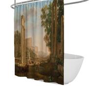 OLLIAR Home Tende da doccia di arte retrò Fantasy Architettura antica nordica Famoso dipinto Stampato in lavatrice Lavabile in tessuto da doccia Set di tende da doccia con ganci 90x180cm
