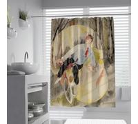 OLLIAR Home Tende da doccia in stile vintage Famoso modello di pittura Stampa Lavabile in lavatrice Tessuto impermeabile Arredo per il bagno Set di tende con ganci 90x180cm