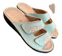 OLLIE TRICK Ciabatte Comfort DONNA con strappi aperte in pelle regolabili CAREZZA ciabatta ANGYFLEX plantare estraibile (acquamarina, Sistema Taglie Calzature EU, Adulto, Donna, Numero, Media, 40)