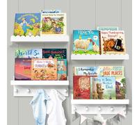 Ollieroo Set di quattro mensole galleggianti per libri da parete, per cameretta dei bambini, in legno di bambù, per bambini, adolescenti, ragazzi, ragazze, mensole da parete per camera da letto e