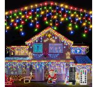 Ollny Eisregen Lichterkette Außen 15M Lichterkette Außen mit Fernbedienung Wasserdicht Weihnachtsbeleuchtung Außen für Balkon Dachrinne Fenster Haus Geländer Colorato