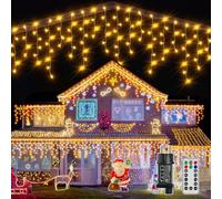 Ollny Ghiaccio Pioggia Ghiacciata Luci da Esterno 15M Luci da Esterno con Telecomando Luci di Natale Impermeabili da Esterno per Balcone Finestra Ringhiera della Casa Bianco caldo