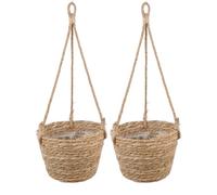 Olly & Rose Cesto da appendere naturale, confezione da 2 vasi per piante, diametro 18 cm, altezza 14 cm, altezza totale 48 cm, vasi da appendere per interni