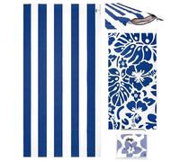 Olly & Rose Lussuoso telo mare grande in microfibra con tasca con cerniera e cuscino gonfiabile e motivo reversibile 90 x 160 cm blu - 300 g/m² in microfibra di lusso leggero asciugamano da viaggio
