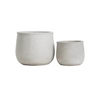 Olly & Rose Mykonos - Set di 2 vasi per piante in ceramica da interni, 17 cm + 12 cm, colore: grigio chiaro naturale, per esterni, vasi da fiori in cemento