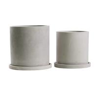 Olly & Rose Mykonos - Set di 2 vasi rotondi con sottovaso, in ceramica, colore grigio chiaro, per interni ed esterni (rotondi)