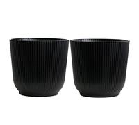 Olly & Rose Oxford, Vaso per piante, in plastica, confezione da 2, vasi da fiori per interni ed esterni, per giardino e casa, vasi per piante in resina temperata (nero, 18 cm)