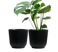 Olly & Rose Oxford, Vaso per piante, in plastica rinforzata, confezione da 2, per interni ed esterni, per giardino e casa, vasi per piante in resina temperata (nero, 22 cm)