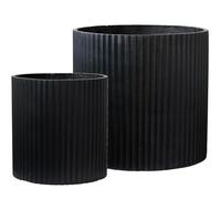 Olly & Rose Set di 2 fioriere extra large in fibrestone, a coste, per interni ed esterni, XL, diametro 58 cm e 40 cm, colore: nero
