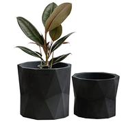 Olly & Rose Set di 2 vasi per piante geometriche da giardino, per interni ed esterni, colore nero opaco